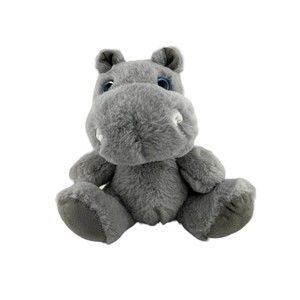 Plush Hippo From Wondertreats, Soft Grey, Blue Eyes, Cuddly
